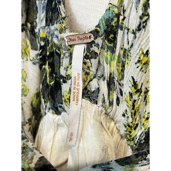 Free People Ivory/Green Floral Crinkled Boho Mini Dress - “Washed Ashore”  Small - Picture 5 of 6